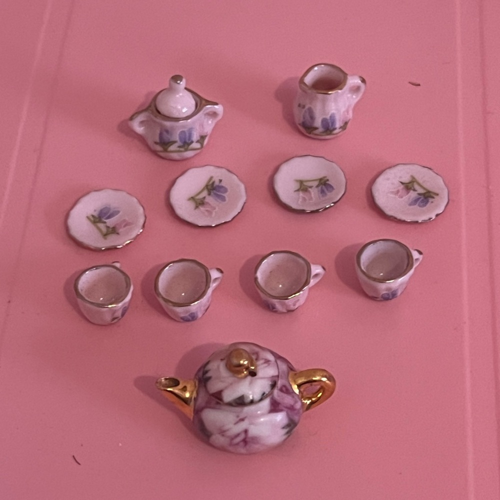 Miniature Tea Set - Light Pink Floral with Gold RM Rachel Monday English